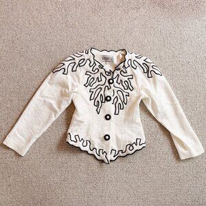 Vintage Cream/Ivory Blazer with Bold Black Embroidered